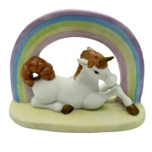 VTG Aldon Joan Berg Victor Unicorn Rainbow Porcelain Figurine Bisque
